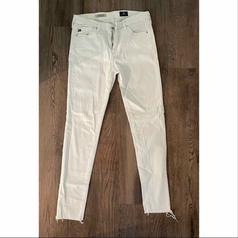 AG The Middi Ankle raw hem white denim